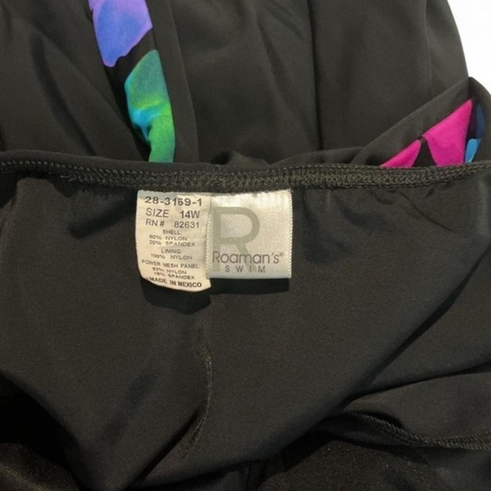 Roaman's‎ Swim dress Women 14W Black Floral Sash Excellent Attached Brief Skort - Picture 3 of 8